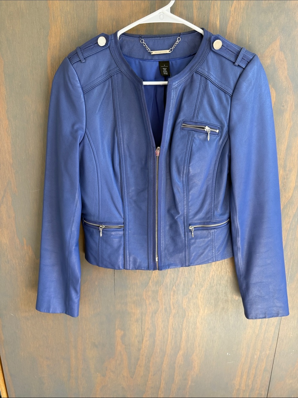 White House Black Market Royal Blue Leather Zip Jacket
